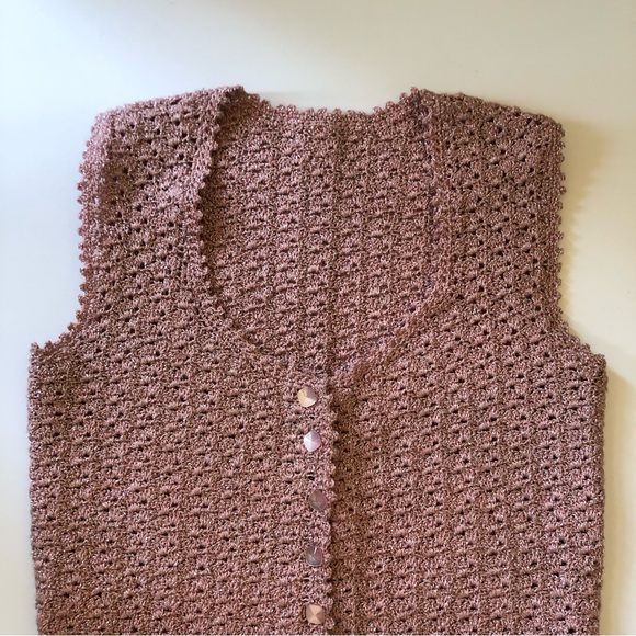 Pink Crochet Knit Top Metallic Handmade - Picture 5 of 8